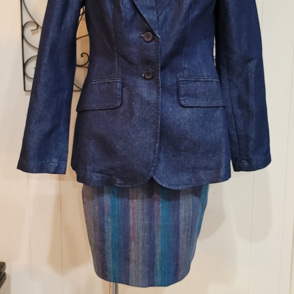 Etcetera Denim Blue Strip Retro Skirt Knee Length - Picture 9 of 15